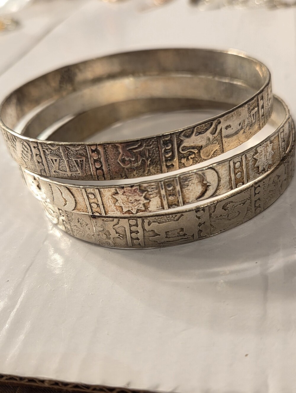 Silver-925 Heavy Plate Bangles. Etched Bangle Bracelet Set - Women Jewelry